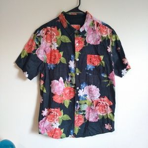 Modern Amusement blue floral button down shirt